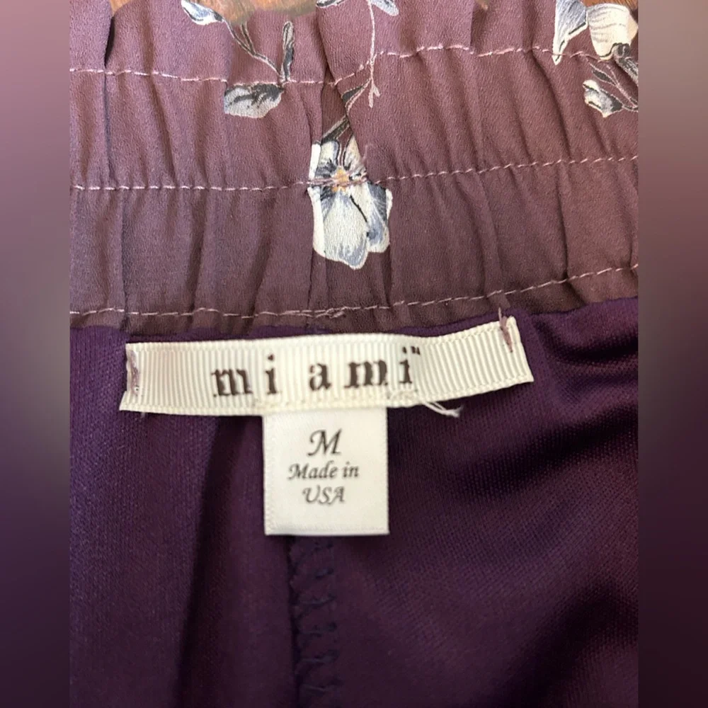 Purple Floral Mini Skirt Summer Business Casual Work Attire Stretchy Waist Sz M